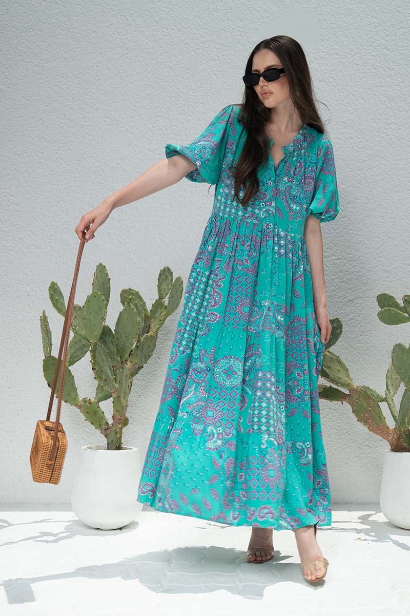 Blue Pink Paisley Maxi Dress