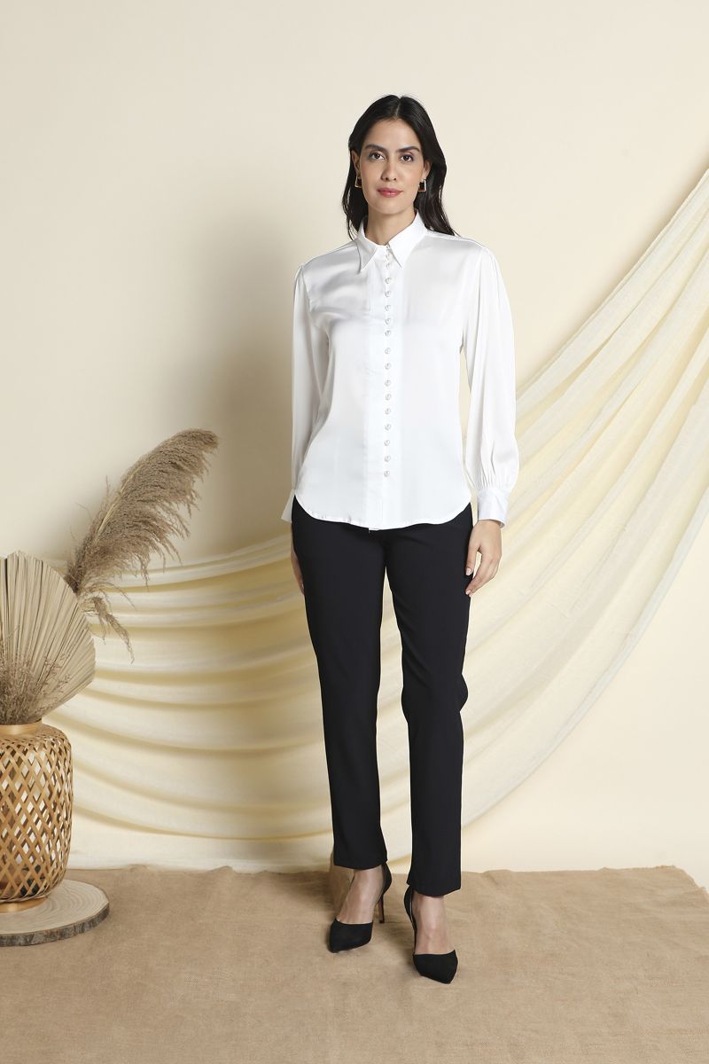 Ivory Button Silk Shirt  