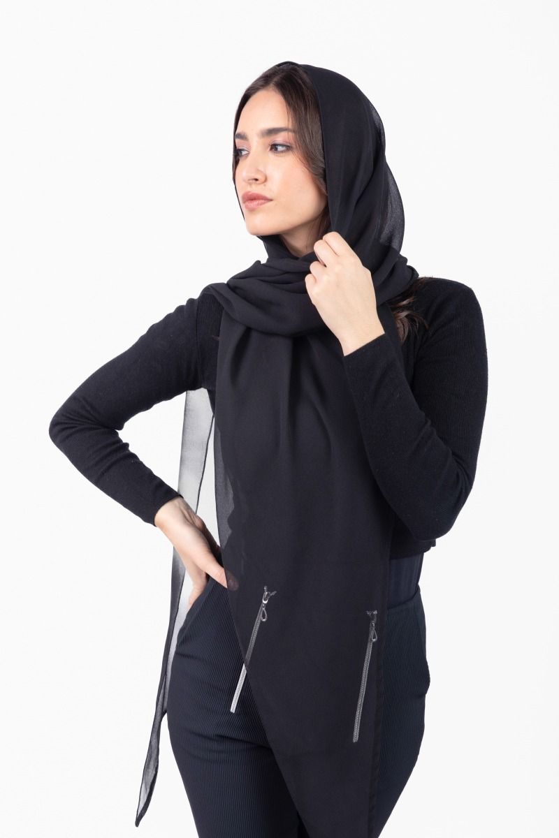 Solid Black Georgette Classic Hijab