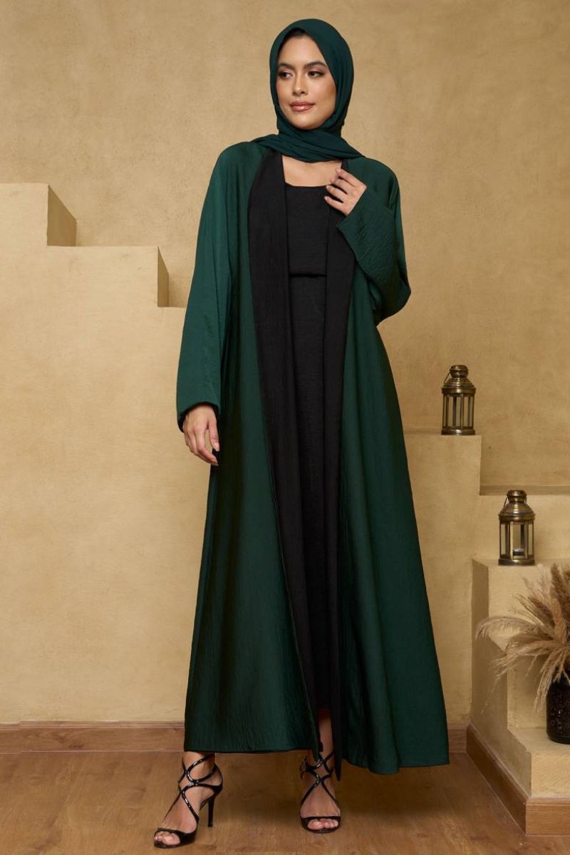 Green Black Reversible Abaya with Sheila