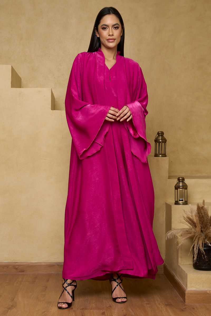 Pink Silk Touch Open Abaya with Sheila