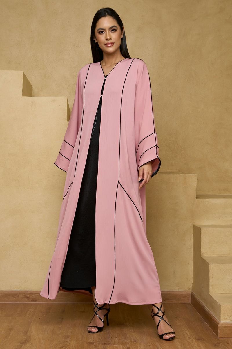 Pink with Black Contrast Silk Touch Abaya with Sheila