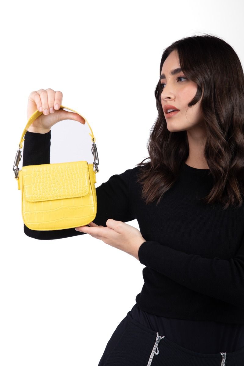 Yellow Crocodile Skin Mini Handbag