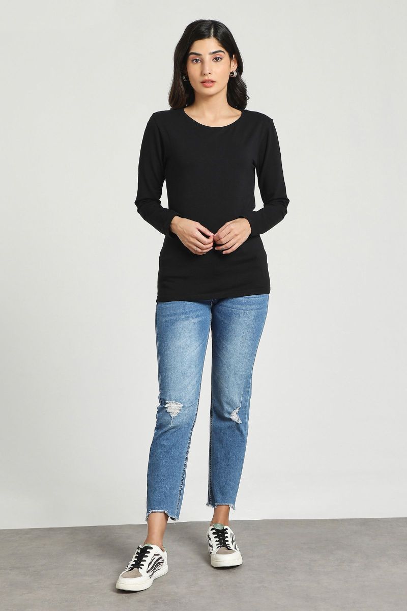 Black Solid Round Neck T-Shirt