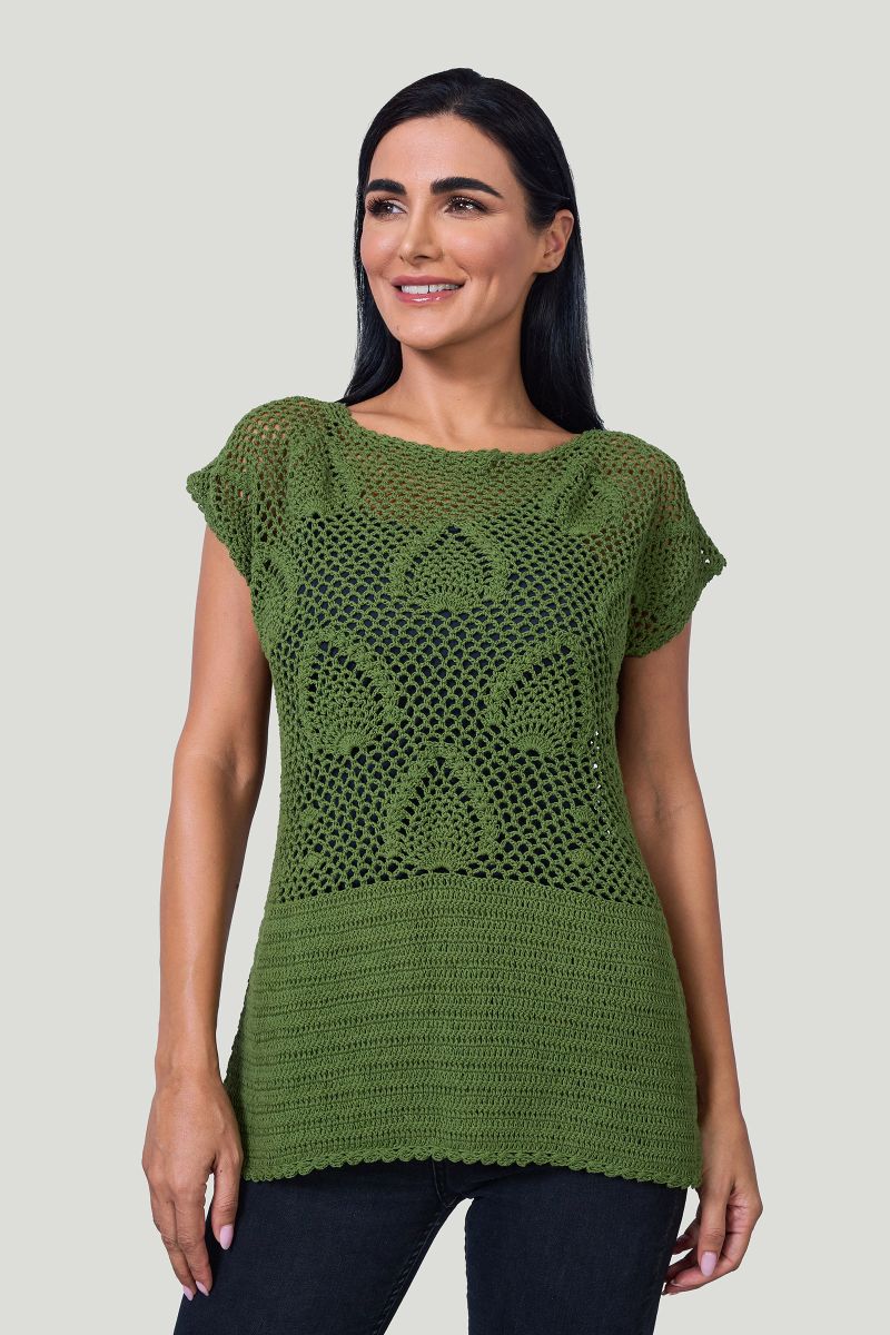 Green Leaf Pattern Crochet Top