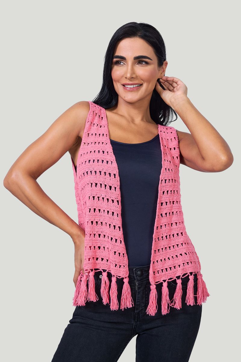 Pink Crochet Front Open Jacket