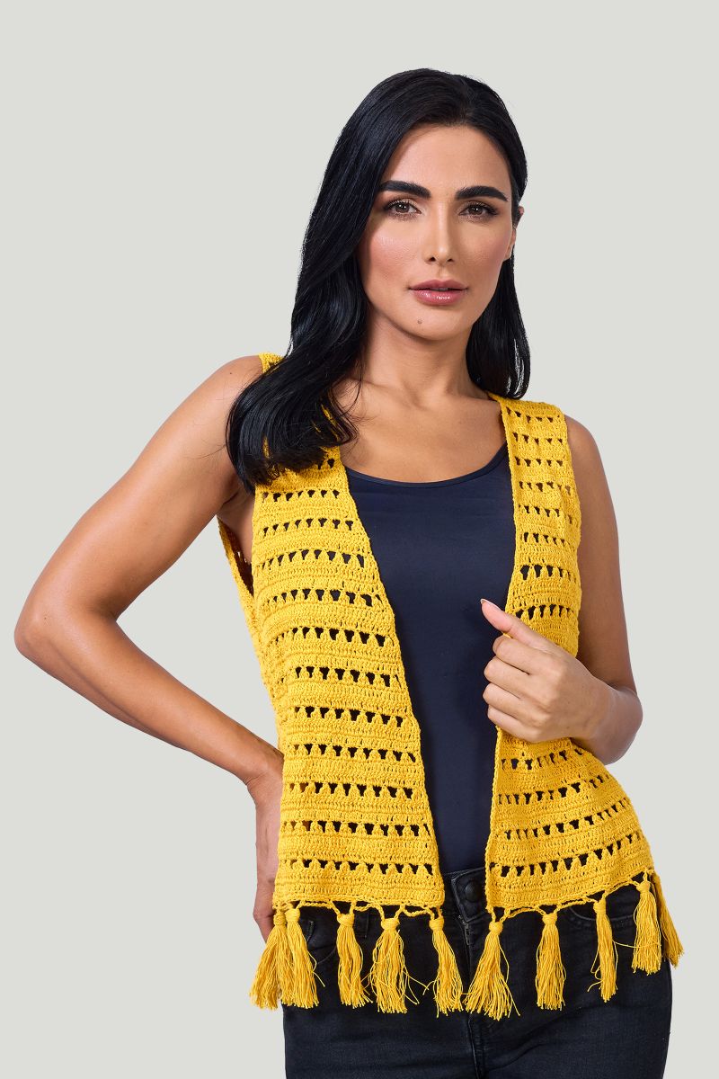 Yellow Crochet Front Open Jacket