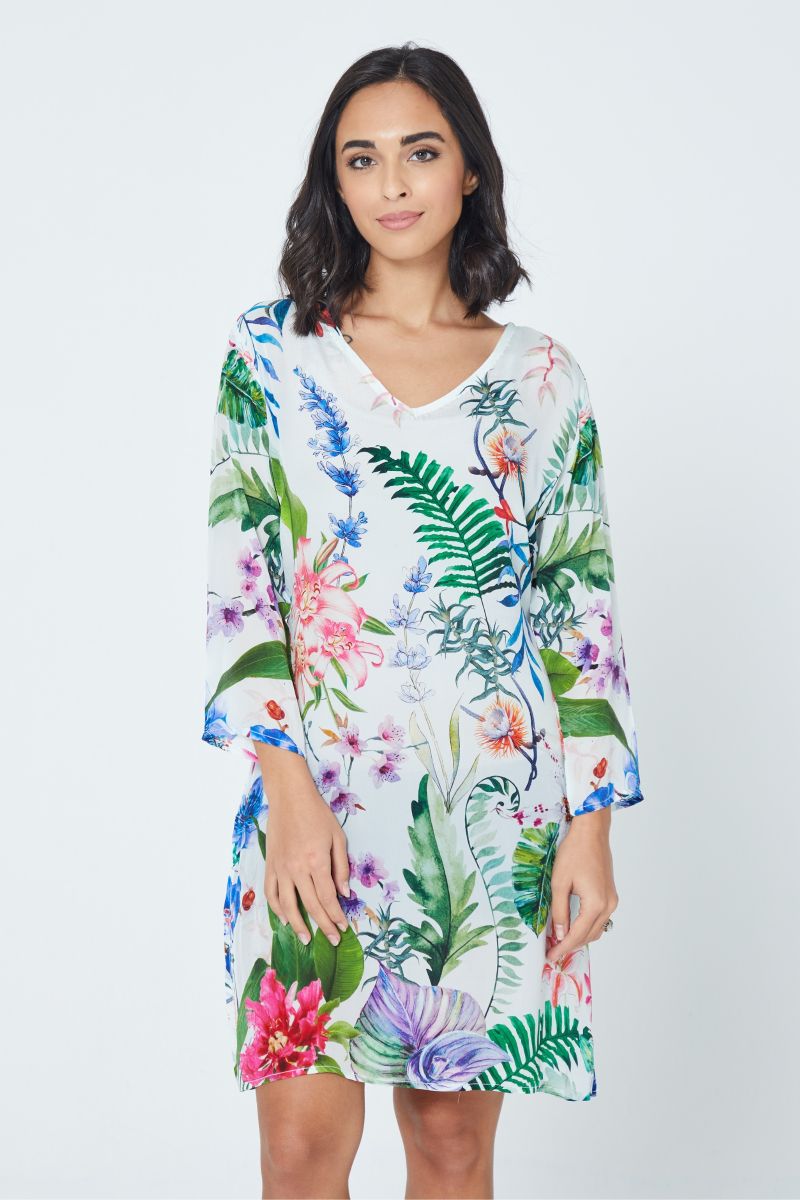 Botanical Printed Short Tunic Dress