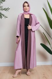 Pink and Plum Reversible Front Open Abaya with Sheila