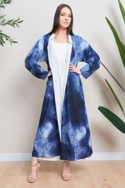 Blue Printed and White Reversible Front Open Abaya with Sheila