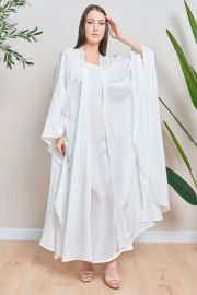 White Front Open Kaftan Style Abaya with Sheila