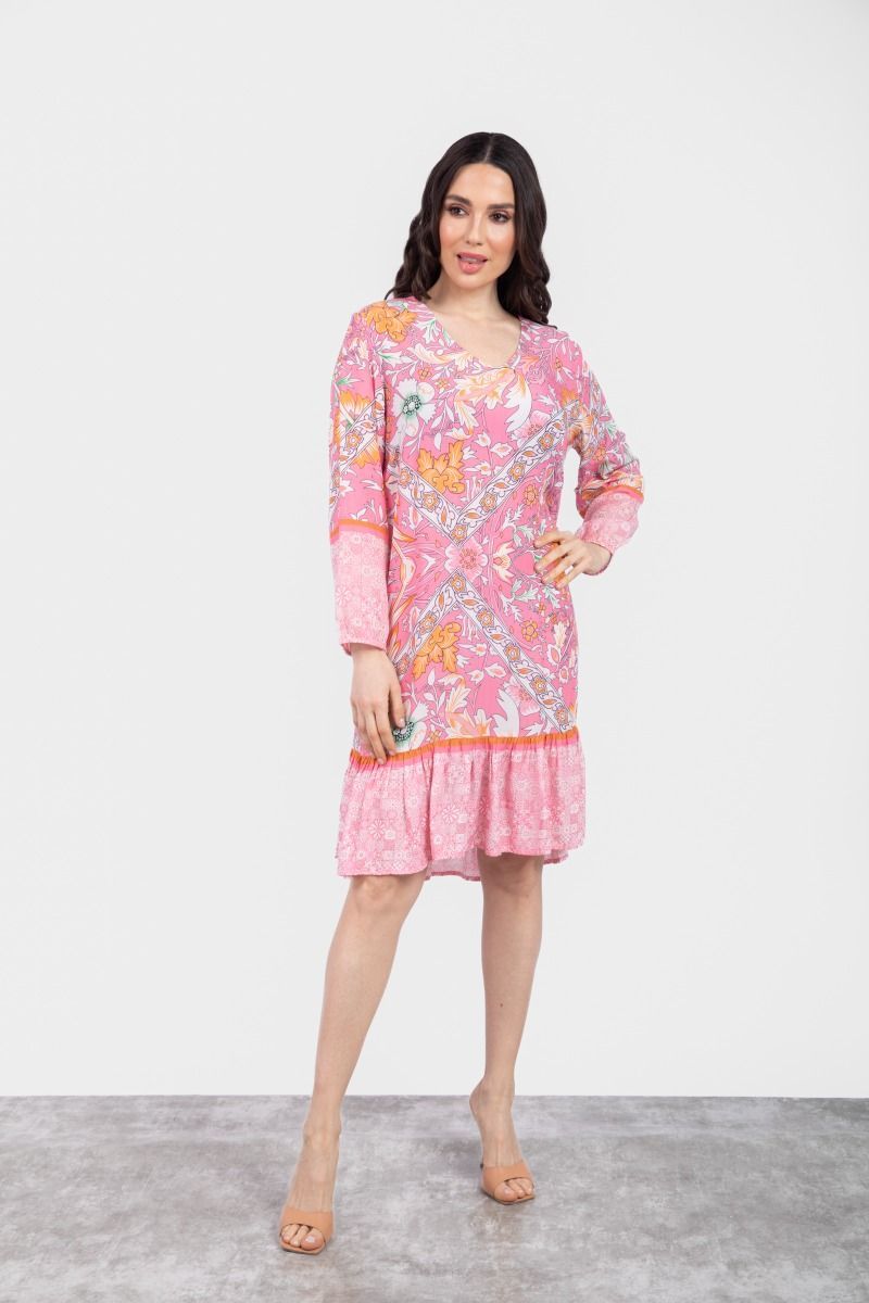 Calyn Pink Multi Print Knee Length Midi Dress